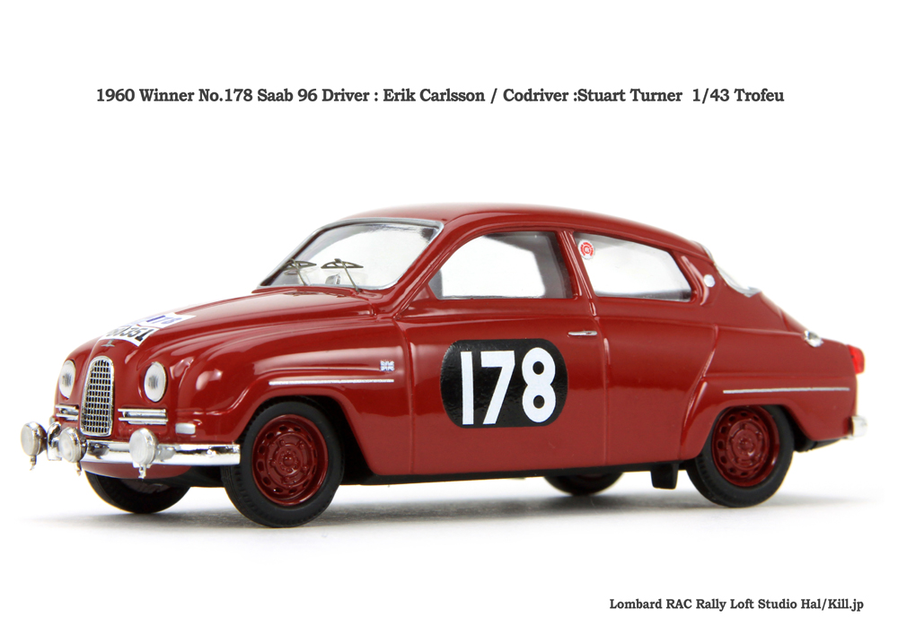 1960 Winner No.178 Saab 96 Driver : Erik Carlsson / Codriver :Stuart Turner  1/43 Trofeu 
